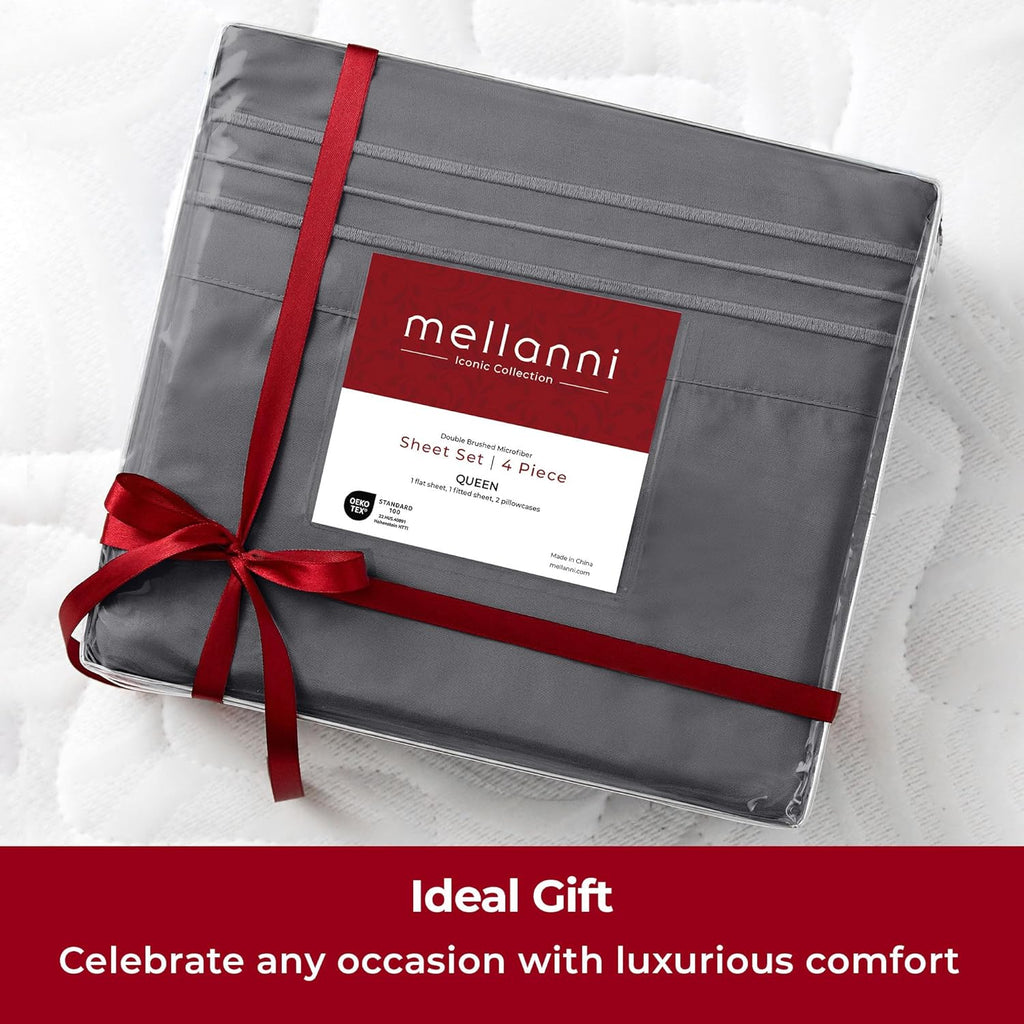 Mellanni Extra Deep Full Sheets - Hotel Luxury Bedding Set | Ultra Soft, Cooling, Wrinkle-Resistant (Gray, 4 PC)