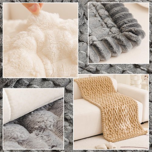 Tiwwie Couch Cover for Dogs Fuzzy Sofa Covers for Pet, Geometric Jacquard Coral Pet-Friendly Washable Non-Slip Sofas Slipcover Cushion Protector Pets Mat Dog Bed Mats