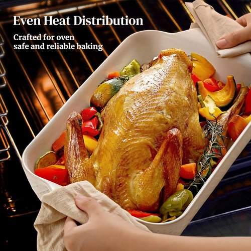 DOWAN 9x13 Deep Lasagna Baking Dish - Durable Ceramic Casserole Pan, 4 Quarts, Oven Safe, Arctic White
