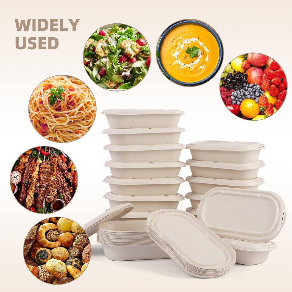 60Pcs(29oz) Disposable Meal Prep Lunch Food Takeout Salads Sandwiches Bowls Containers with Lids,Compostable Biodegradable to go Food Microwavable Freezer Safe Containers for Party Camp out.