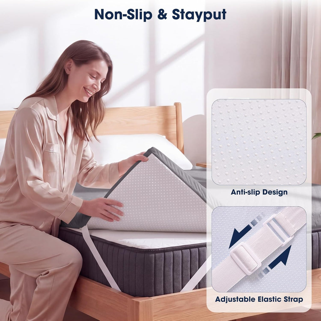 VALUXE Gel Memory Foam Mattress Topper - Full Size Cooling Pad with Pressure Relief | Grey, Removable Bamboo Cover
