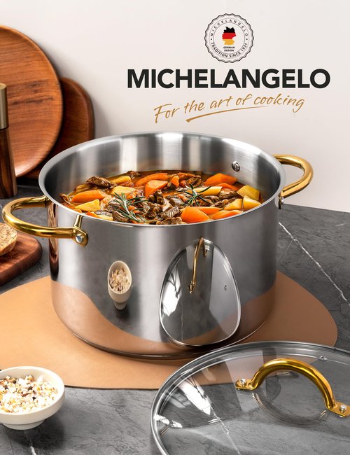 MICHELANGELO Stainless Steel Pots - Large Soup Pot with Lid, 10 Quart Stock Pot with Lid, Cooking Pots Induction Compatible, Oven & Dishwasher Safe