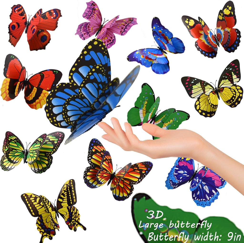 Skiennix 12PCS Giant Butterfly Wall Stickers - 3D Removable Decor for Kids' Rooms & Parties