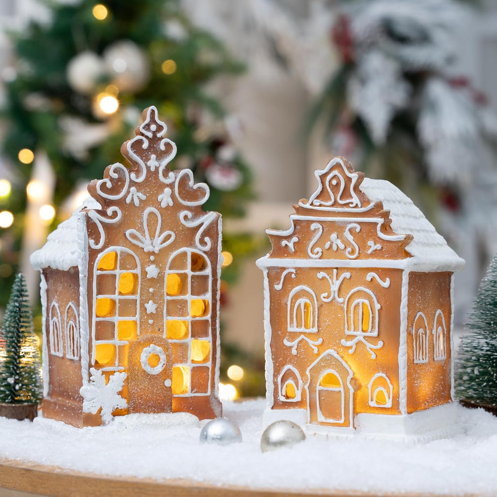 Regine Switzerland 2Pc Christmas Gingerbread Village House Figurines - Pre-Lit LED Table Decorations
