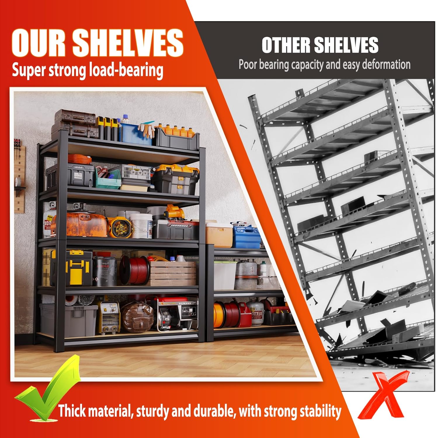 Regine Switzerland 71" Garage Shelving | Heavy-Duty 5-Tier Metal Storage Unit - 2050LBS Capacity, Adjustable Design