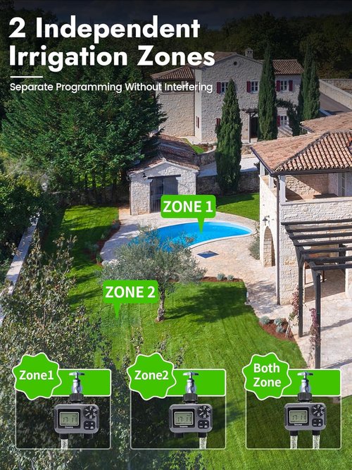 Insoma 2-Zone Sprinkler Timer - Programmable Garden Hose Timer with Auto/Rain Delay | Waterproof & Easy Setup for Efficient Lawn Irrigation