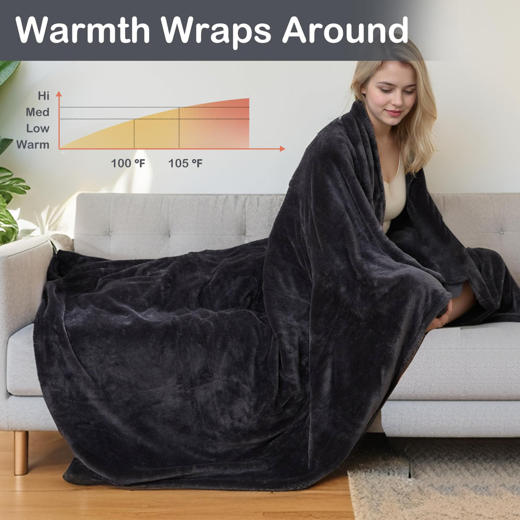 Eydna Electric Heated Blanket Full Size 72"x84",Fast Heating Throw, Soft Plush Microplush for Bed & Couch, 10 Hours Auto Off & 4 Heating Levels, Machine Washable, Gifts for Womens & Family-Black