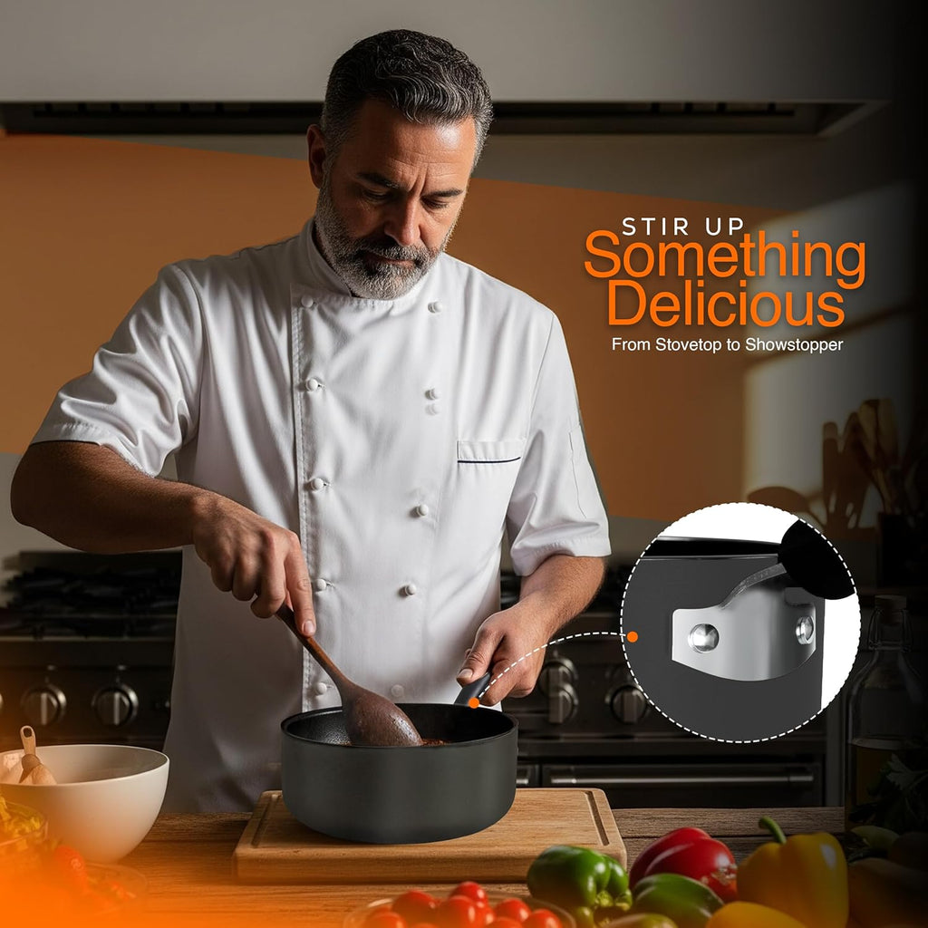 Utopia Kitchen Nonstick Saucepan Set - 1 Quart & 2 Quart Cooking Pots with Lids | Grey & Black