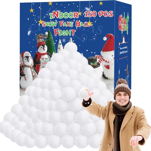 Homiar Snow Toy Balls - 150 Pack Indoor & Outdoor Soft Fake Snowballs for Kids' Fun & Christmas Games