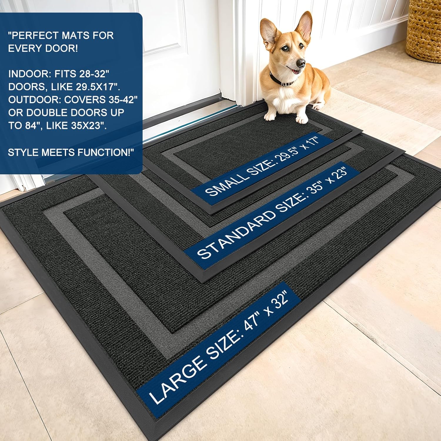 OLANLY Indoor Outdoor Front Door Mat - Waterproof All-Season, Sturdy Natural Rubber, 29.5x17, Black