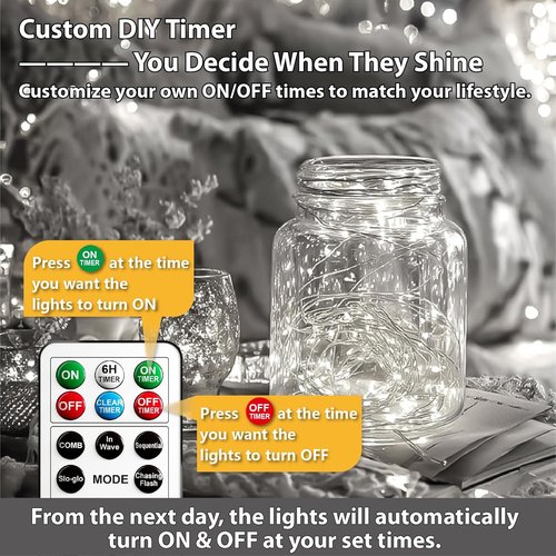 HXWEIYE 6 Pack Rechargeable Fairy Lights - Remote & DIY Timer, 7ft 20LED Twinkle String Lights for Weddings & Home Decor