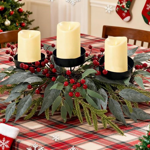 22 Inch Christmas Candle Holder Centerpiece by [Brand Name] - Elegant 3 Tray Design for Holiday Home Decor