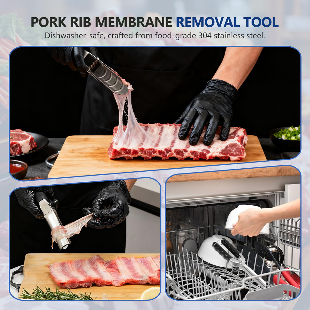 UoeRing Rib Membrane Remover Tool - Upgraded Thick 304 Food-Grade Stainless Steel with Ergonomic Full-Rubber Grip for Effortless BBQ Rib Prep, Pork Rib Skinner, and Meat Preparation