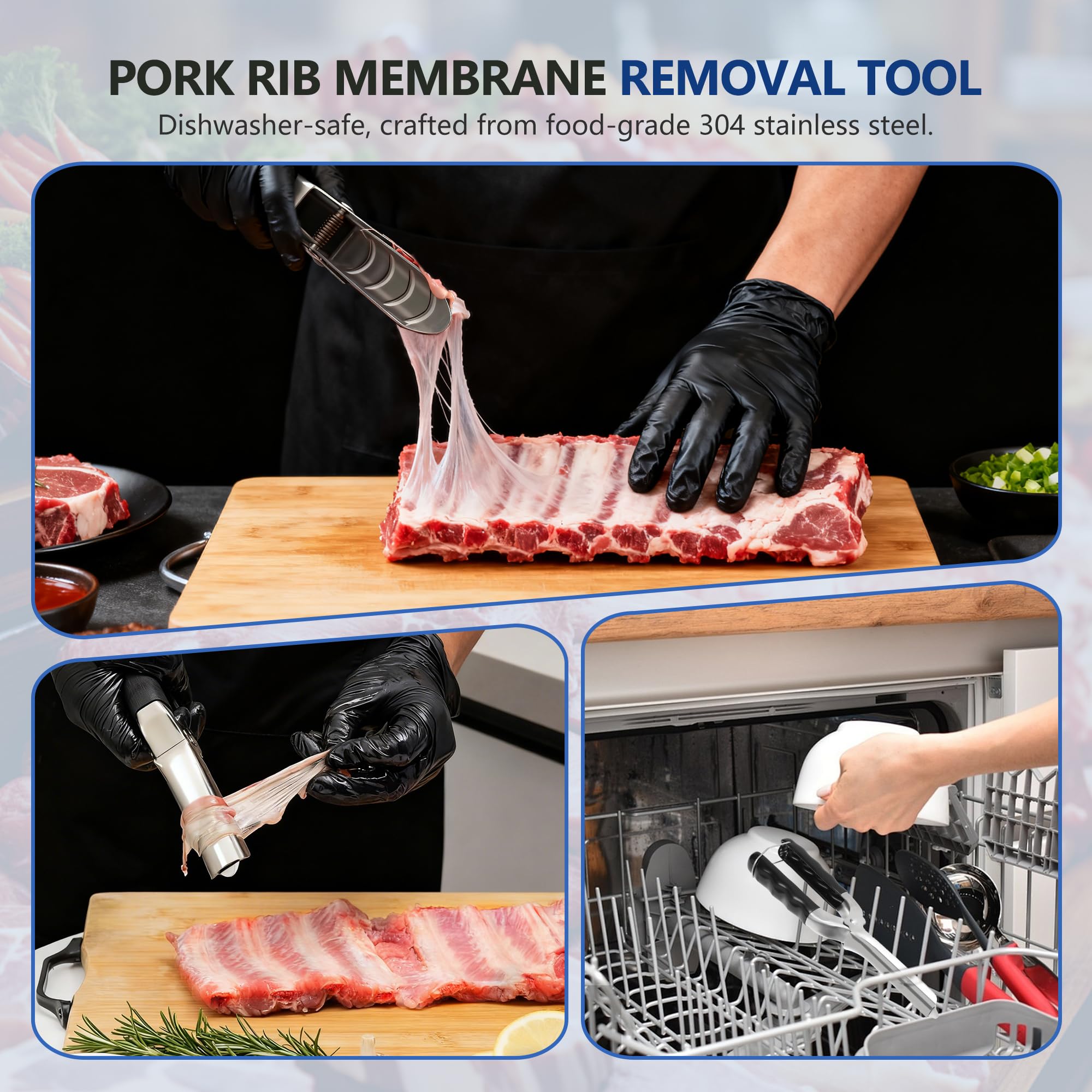 UoeRing Rib Membrane Remover Tool - Upgraded Thick 304 Food-Grade Stainless Steel with Ergonomic Full-Rubber Grip for Effortless BBQ Rib Prep, Pork Rib Skinner, and Meat Preparation