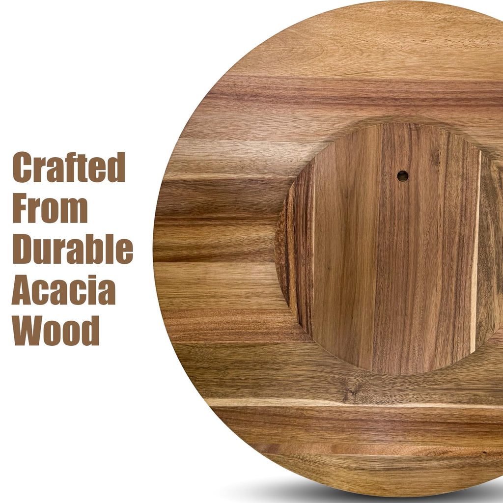 26'' Acacia Wooden Lazy Susan with 360 Rotation for Dining Table Top,Extra Large Wooden Serving Tray with Heavy Duty Rotating Wheel for Kitchen,Dining Table