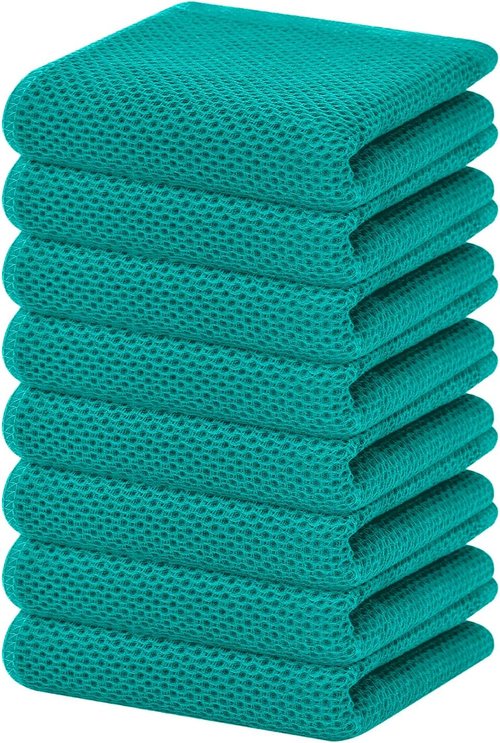 Homaxy Kitchen Dish Towels - Ultra Soft 100% Cotton Waffle Weave, Quick Drying, 13 x 28 Inches, 8-Pack, Teal