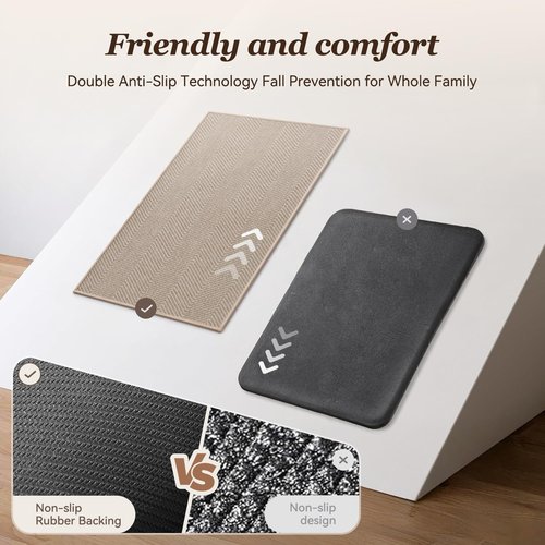 AMOAMI Kitchen Rugs and Mats, Non Slip Washable Kitchen Mats for Floor, Absorbent Quick Dry Kitchen Runner for in Front of Sink，Kitchen Rugs Sets of 2, 20"*32"+20"*47", Beige