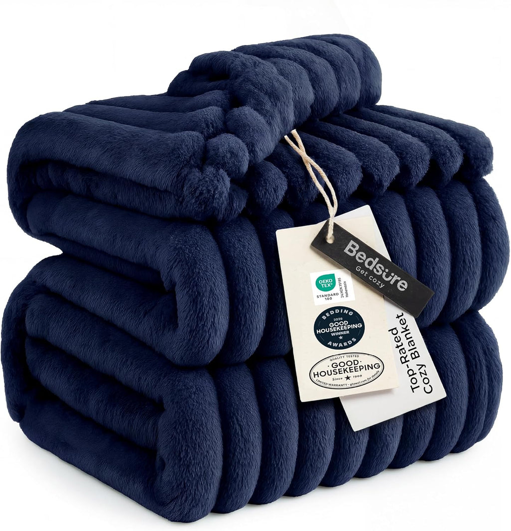 Bedsure GentleSoft Navy Blue Blanket - Cozy California King Size Throw, 102x96 Inches, Perfect Birthday Gift for Women