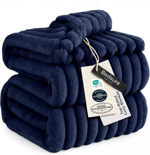 Bedsure GentleSoft Navy Blue Fleece Blanket - Cozy Soft Couch Throw, 90x90 Inches for Ultimate Comfort