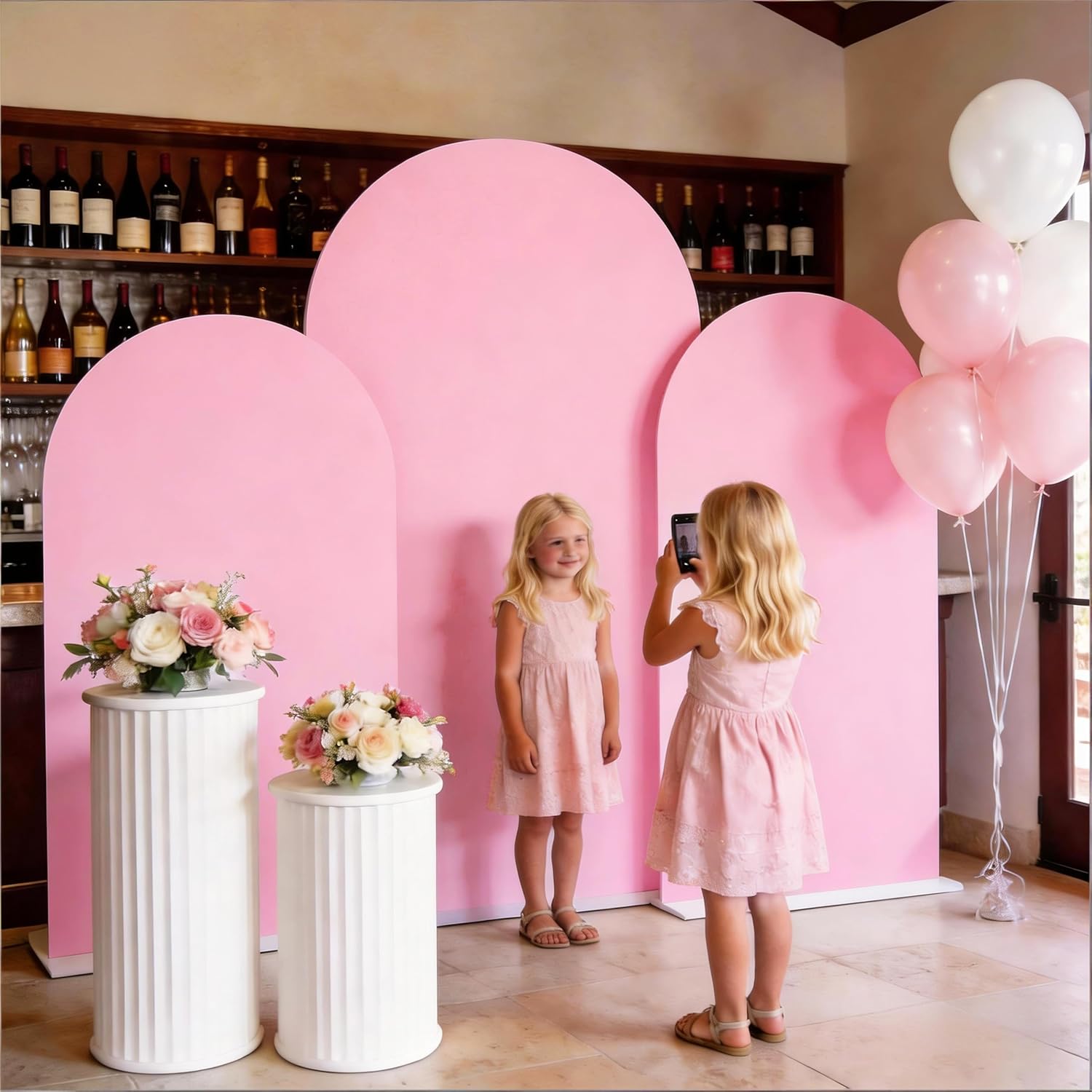 Skiennix 7.2 FT Pink Arch Backdrop Cover - Fitted Spandex for Weddings & Baby Showers