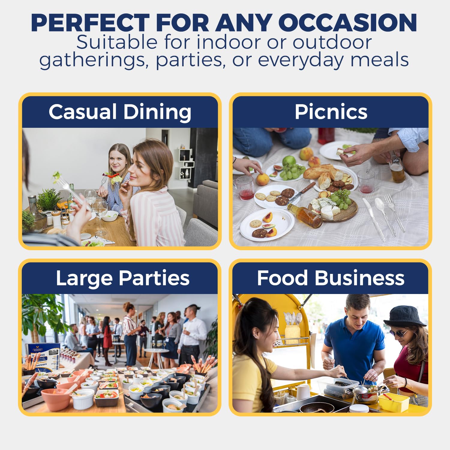 360 Count Extra Heavy Duty Plastic Silverware Set – Heat Resistant & BPA Free Disposable Silverware Cutlery 150 Forks, 150 Spoons, 60 Knives – Clear Premium Plastic Utensils for Parties & Events
