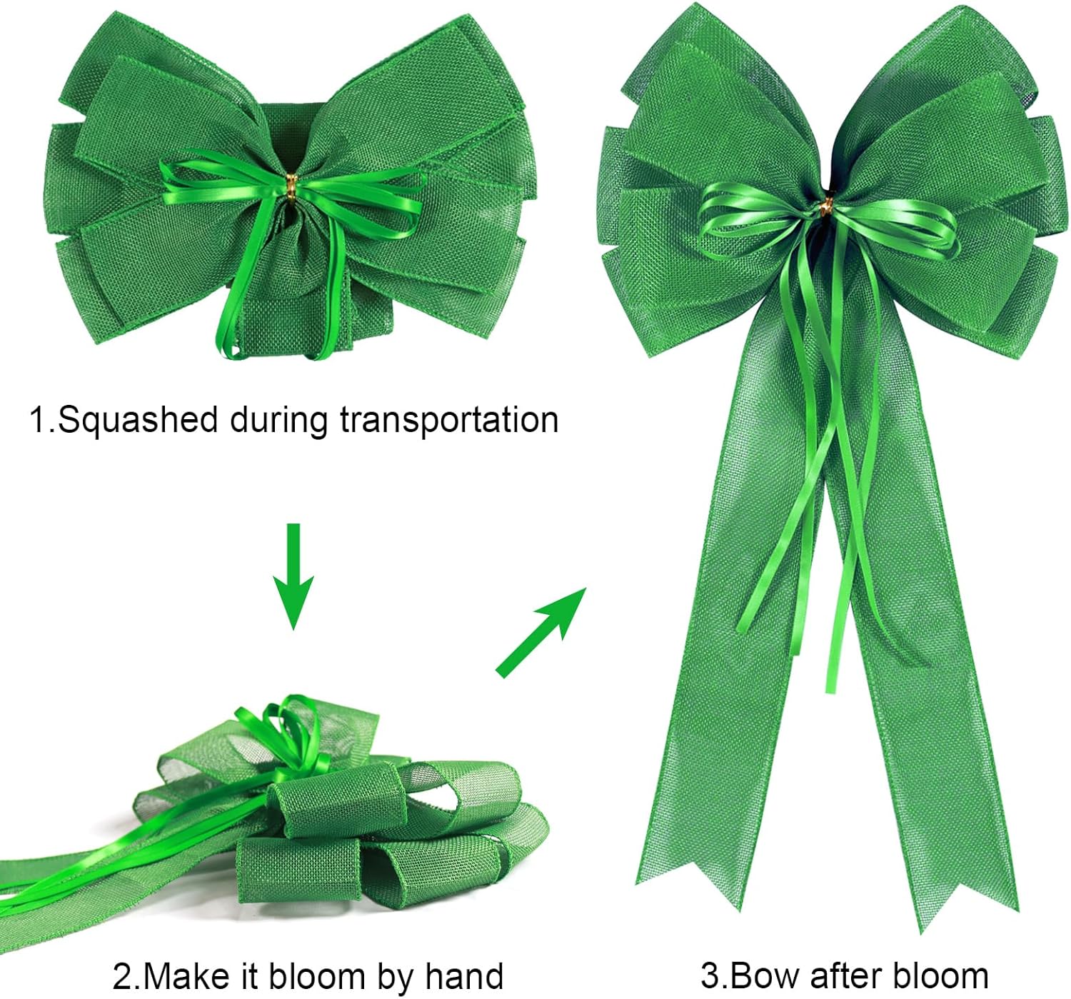 Skiennix St. Patrick's Day Wreath Bow Decor - 2 PCS Green Burlap & Glitter Tree Topper Bows