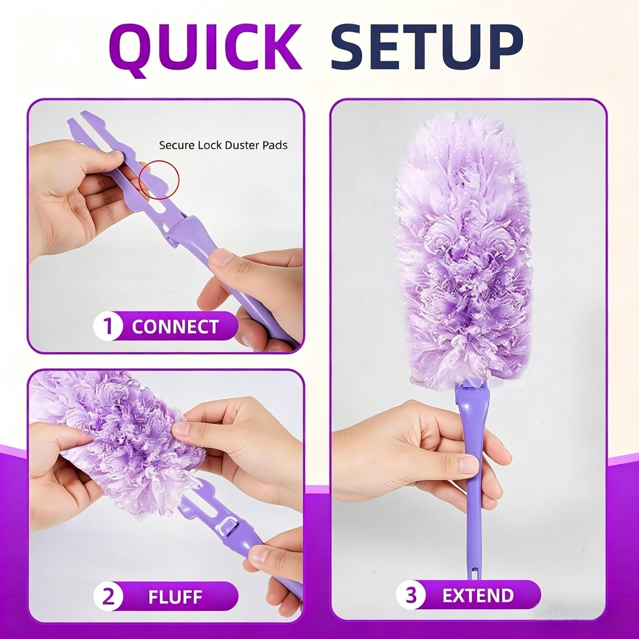 Chushe Duster Refills Compatible with Swiffer, 20 Count with 2 Handles, Heavy Duty 360° 4X Microfiber Stay-On Pads, Unscented Disposable Duster for Home Pet Hair Blinds Ceiling Fans Cleaning