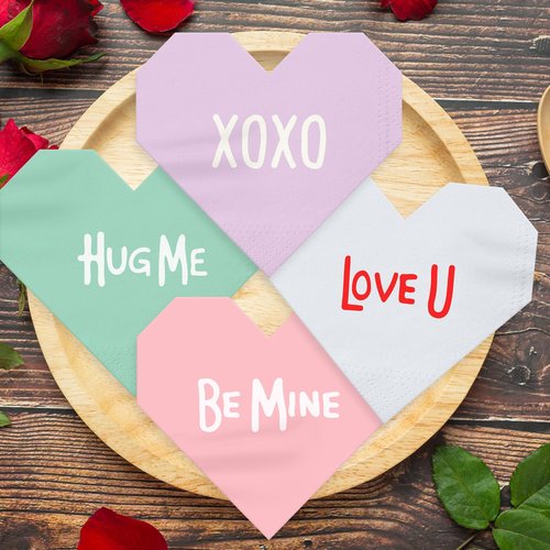 100 pcs Valentines Heart Shaped Napkins, Valentine's Day Cocktail Party Supplies, Heart Napkins for Kids Classroom Decor