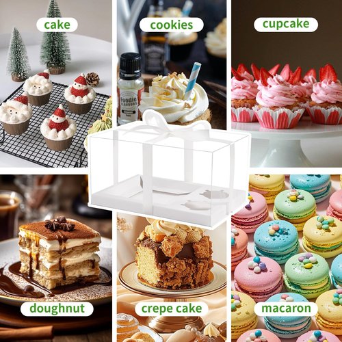 JCD 3pcs Clear Cupcake Boxes Combo,Cake and Cupcakes Box 1+4 Bento Box with Clear Window Bento Boxes Fit 4 Cupcake and 1 Mini Cake for Valentine Wedding Birthday Party Bakery Supplies(1+4/3Pcs)