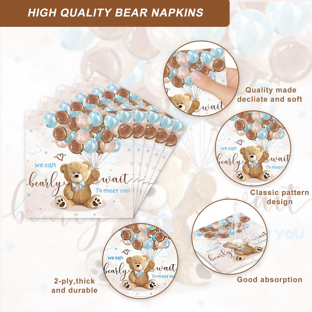 120PCS We Can Bearly Wait Party Supplies for Boys Girls Baby Shower Bear Themed Teddy Pregnancy Announcement Decorations Tableware Set Dessert Plates Napkins Cups Set for 20 Guests