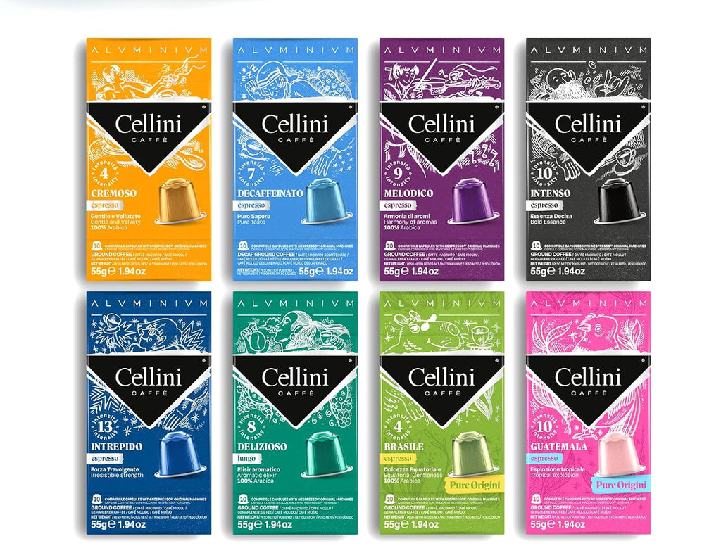 Cellini Caffè Nespresso Pods - 80 Count Mixed Variety of 8 Distinctive Italian Flavors | Medium to Strong Roast