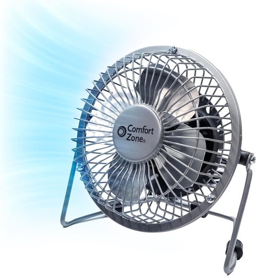 Comfort Zone Mini Desk Fan - High Velocity 4-Inch All-Metal USB Fan with Adjustable Tilt & Quiet Operation | Perfect for Home, Office & Travel