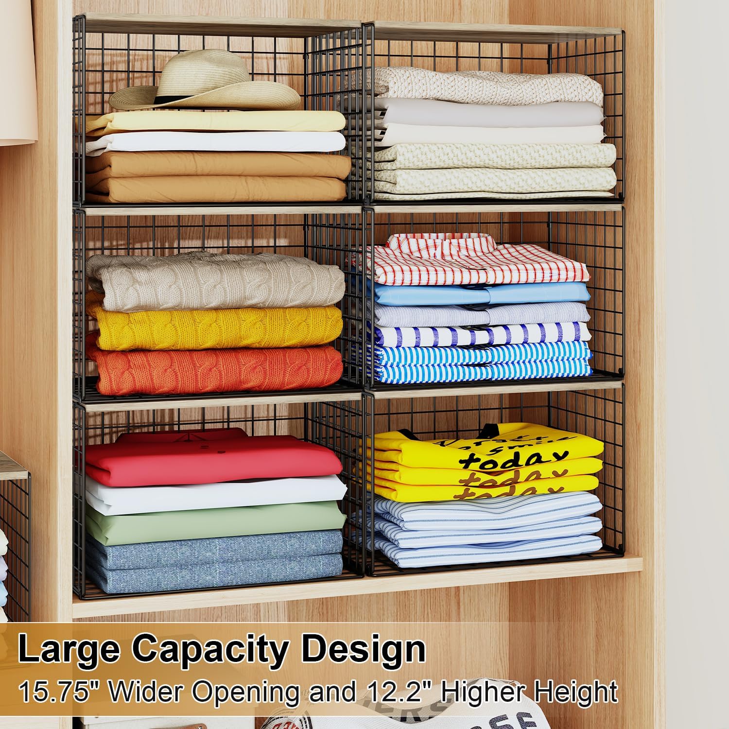Skiennix Closet Organizers - Sturdy Stackable Storage Shelves Set of 3 for Clothes & Sweaters | Space-Saving Design