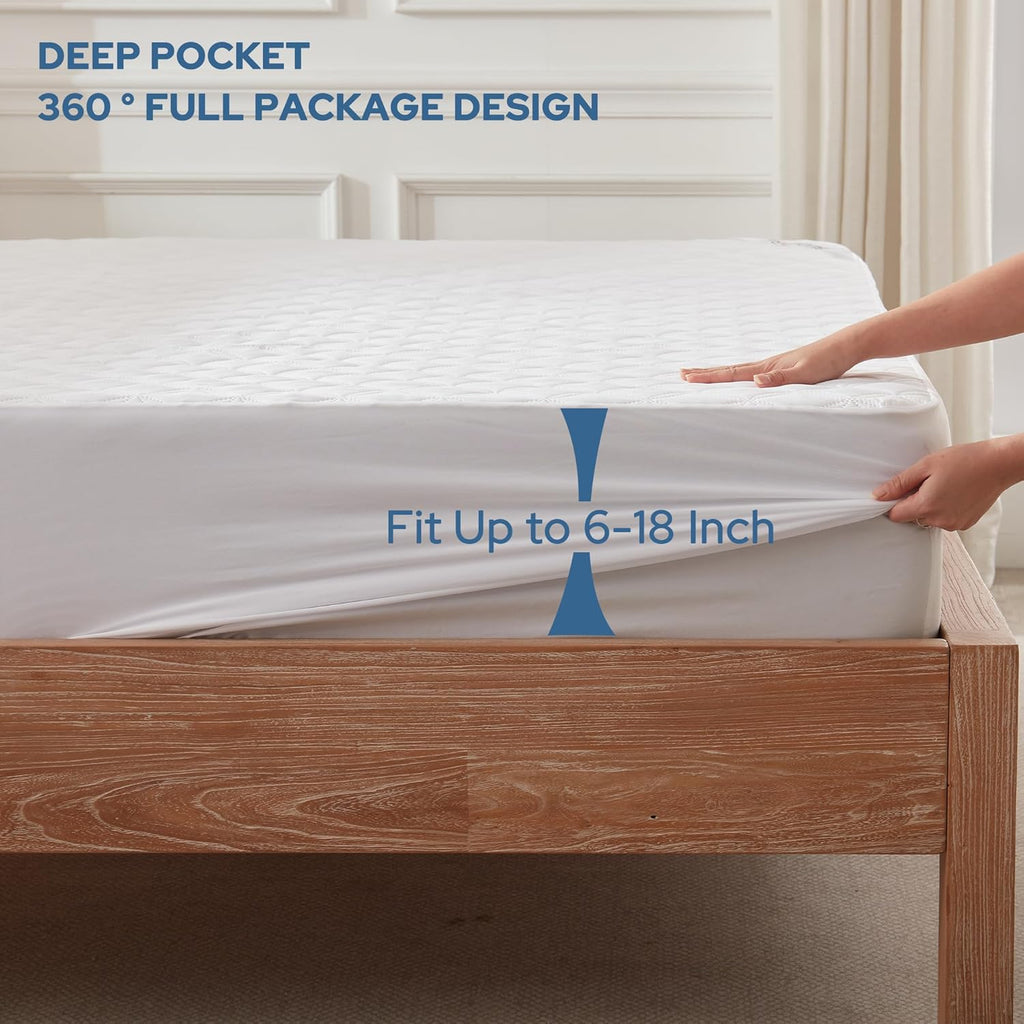 Skiennix Waterproof Mattress Protector - Noiseless Queen Size Pad with Deep Pocket | Soft & Washable