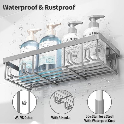 Liuoud Shower Caddy Organizer - Rustproof Stainless Steel Wall Storage Basket | Large Capacity, Grey - 5 Pack