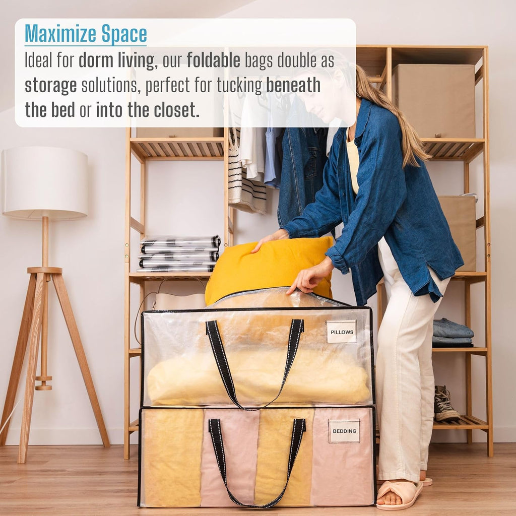 VENO Heavy Duty Moving Bags - Clear Christmas Storage Bins with Lids | 2 Pack for Clothes & Blankets