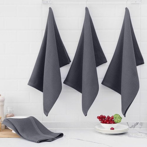 Homaxy 100% Cotton Kitchen Dish Towels - Ultra Soft & Absorbent Waffle Weave, 20 x 28 Inches, 6-Pack | Dark Grey