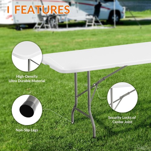 Elevon Heavy Duty Folding Table - 8 Feet Adjustable Height | Portable for Indoor & Outdoor Use