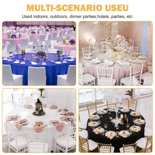 6 Pack 120 In Round Light Beige Tablecloths - Reusable Polyester Table Covers – Protect from Spills (Not Waterproof) – for Weddings, Banquets, Parties – Ships Folded, Wrinkles Likely, Steam Before Use