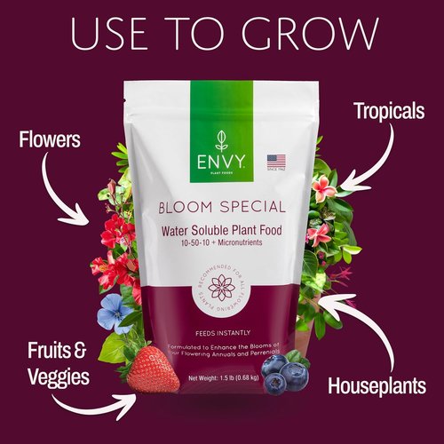 ENVY Bloom Plant Fertilizer - Special Formula for Flowering Plants, 1.5 lb | Pet Safe & Water Soluble, Made in USA
