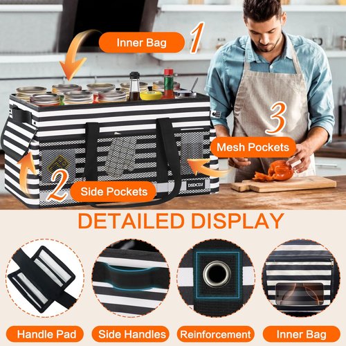 DSDCDJ 2 Pack Extra Large Utility Tote Bag with Reflective Strip, Standing Reusable Grocery Bags with Hard Bottom, Collapsible Utility Tote with Handles for Shopping, Beach, Picnics, Car