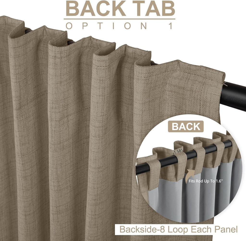 Plaza Taupe 100% Blackout Curtains - Thermal Insulated Linen Drapes, 50" W x 90" L, 2 Panels Set