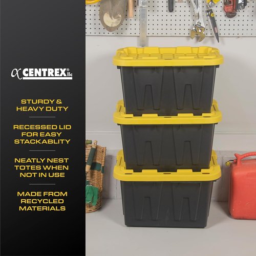 CX Black & Yellow 12-Gallon Heavy Duty Storage Bins - Stackable, Weather-Resistant Design | 6 Pack (12.51H x 16.3W x 21.8D)