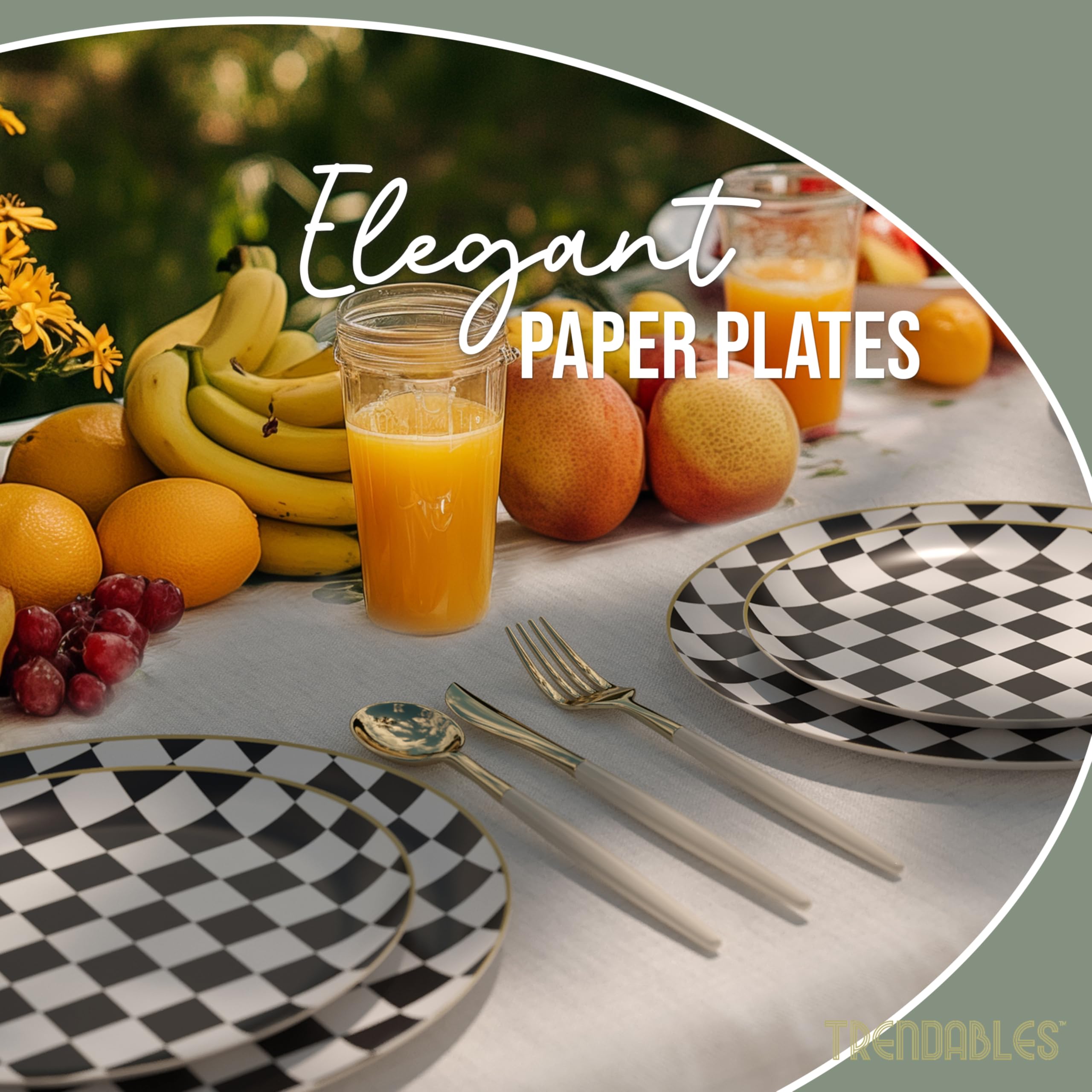 Trendables Heavy Duty Paper Plates Bulk 40 Pcs Disposable Party Plates - 20 X 8 Inch Dessert Plate & 20 X 10 Inch Paper Plate Checkered decor, black and white party decorations, race car decorations