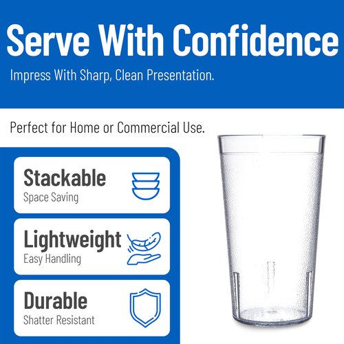 Carlisle FoodService Products Stackable Tumbler with Pebbled Exterior for Kitchen, Restaurants, And Fast Food, Plastic, 16 Ounces, Clear, (Pack of 24)