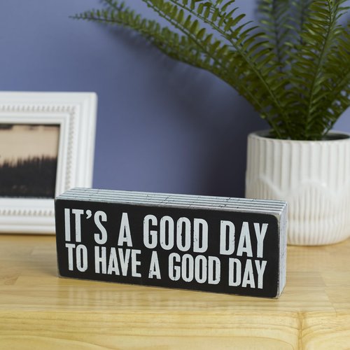 Primitives by Kathy 31127 Pinstriped Trimmed Box Sign, 8" x 3", A Good Day