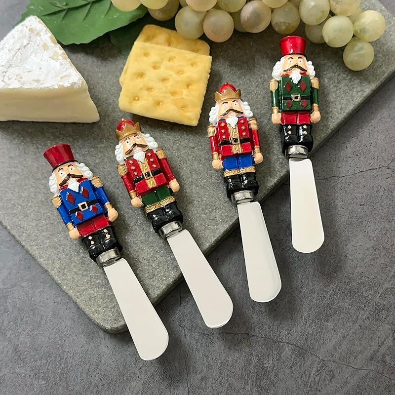 Nutcracker Themed Cheese Spreaders - Hand-Painted Resin Handles, 4-Piece Set