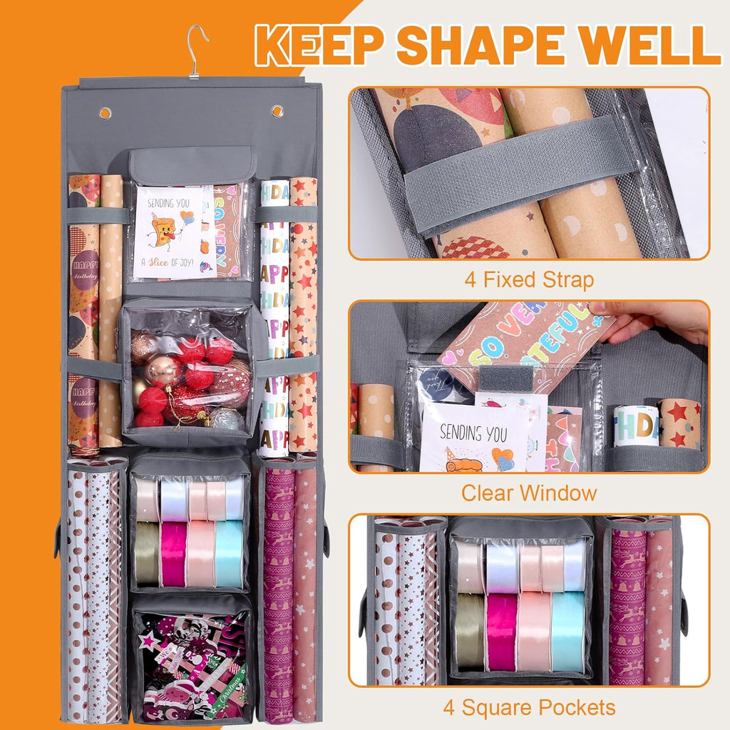Regine Switzerland Hanging Gift Wrap Organizer - Double-Sided Storage for Christmas | 40x16 Inch Heavy-Duty Oxford Bag