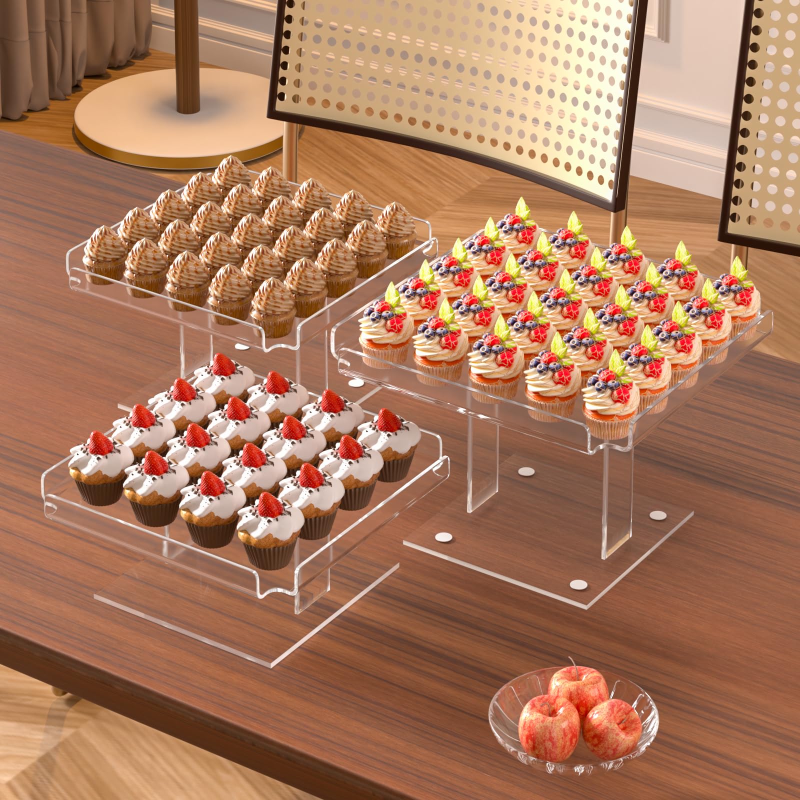 HEKORE 3 Pieces Acrylic Cupcakes Stand – 12 Inch Dessert Table Display Set Wedding & Event Display for Macarons, Pastries – Commercial-Grade Buffet Riser (Holds 54+ Cupcakes)