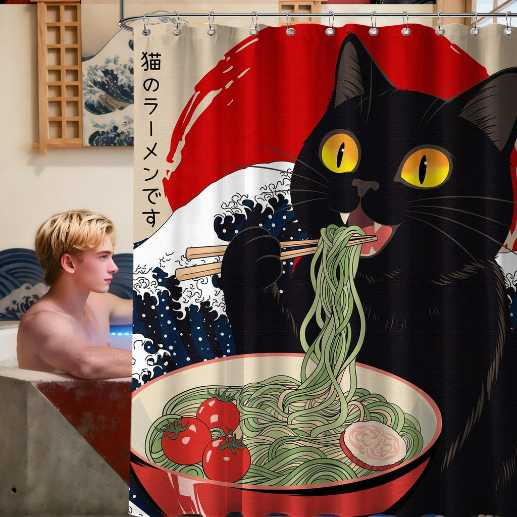puuiui Funny Cat Shower Curtain Japanese Anime, 70x72 Inch